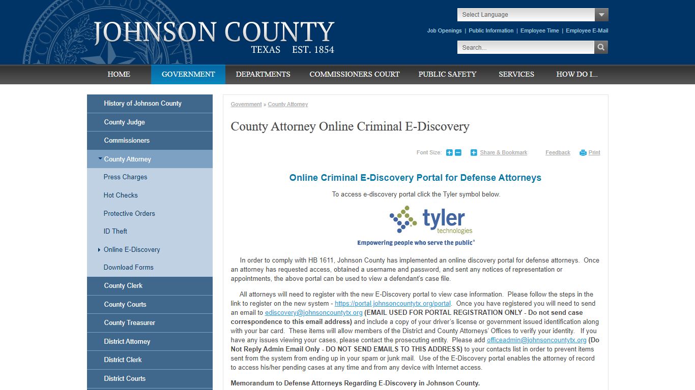 County Attorney Online Criminal E-Discovery | Johnson County, TX