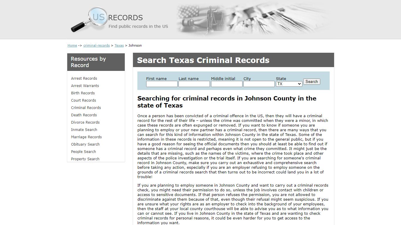 Search Criminal Records Johnson Texas | US Records